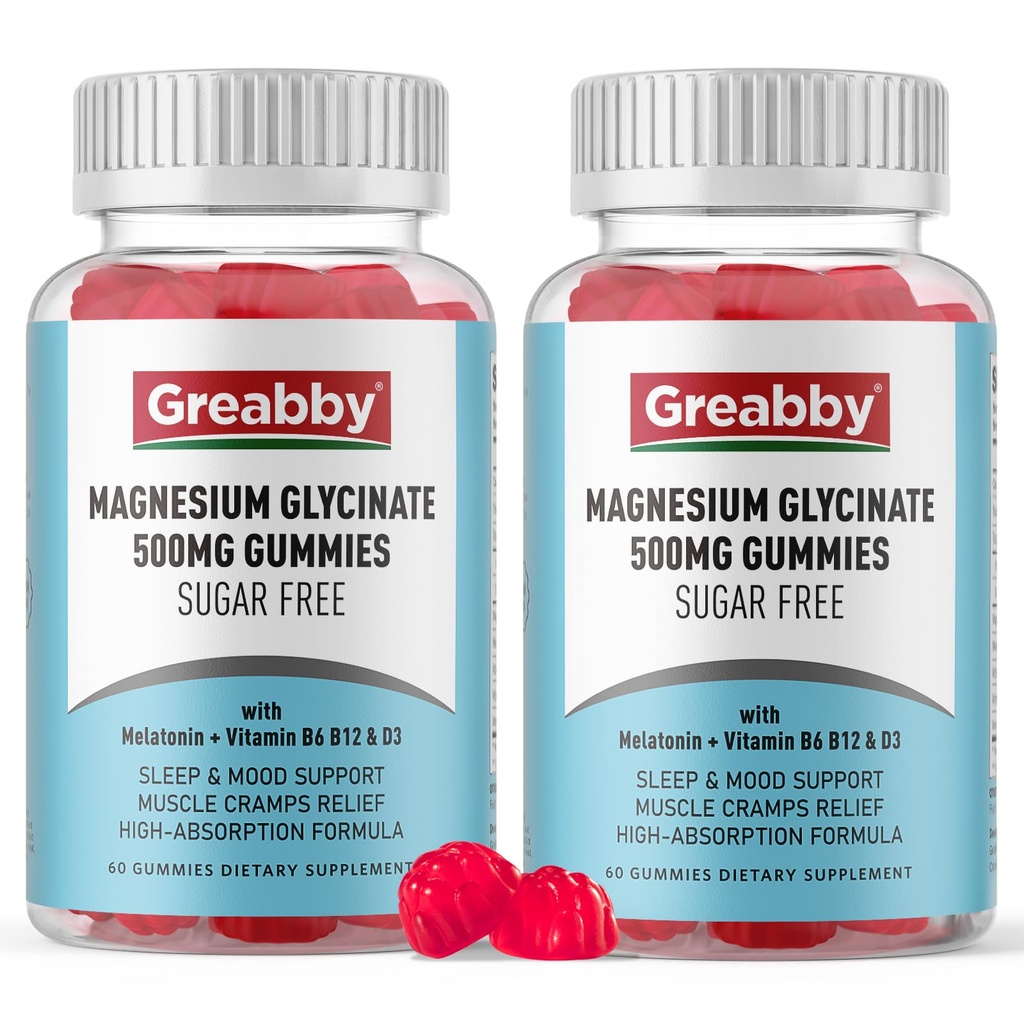 Magnesium Glycinate Gummies 500mg für Erwachsene Schlafunterstützung, Kaubare Magnesiumgummis für Frauen & Männer, Muskelrelief & Magnesium Versorgung (120 Gummi)