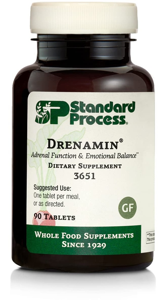 Processus standard Drenamin - Supplément de la fonction adrénale pour une réponse au stress sain - Soutient la production d'énergie saine et le métabolisme - Sans gluten, sans lait et sans soie - 90 comprimés (90 portions)