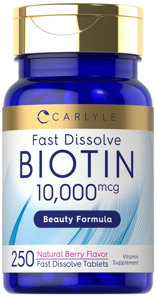 Carlyle Biotin 10000mcg. 250 comprimés rapidement dissous.