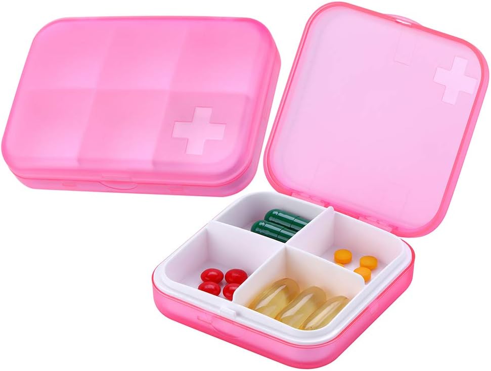 Organisateur de pilules portatives - Boîte à pilules minces pour la poursuite ou le voyage, cas de pilule compacte(4+6 Compartiment,Pink)