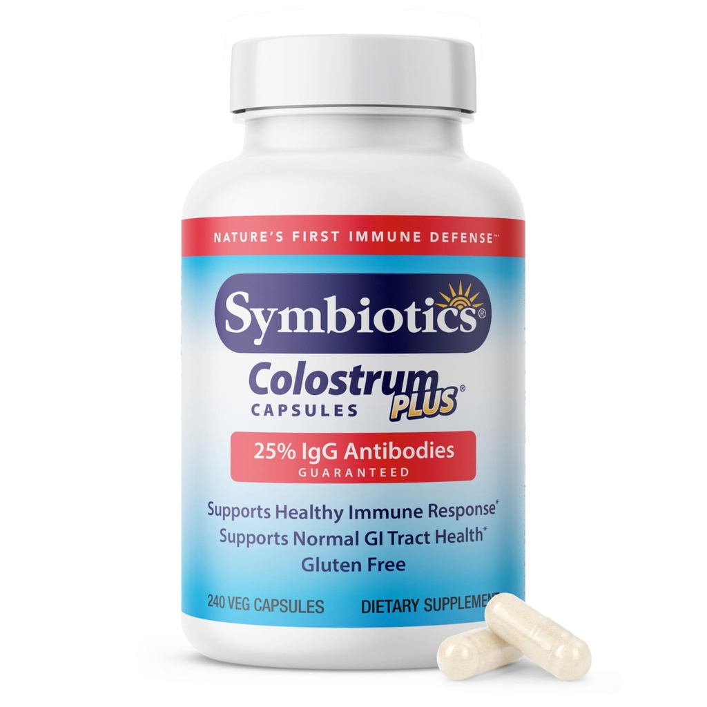 Symbiotics Colostrum 240ct Gemüsekapseln - Immunitätsunterstützung - Lactoferrin Supplement & Colostrum Protein mit Immunoglobulin - 25% lgG Antikörper - Glutenfrei