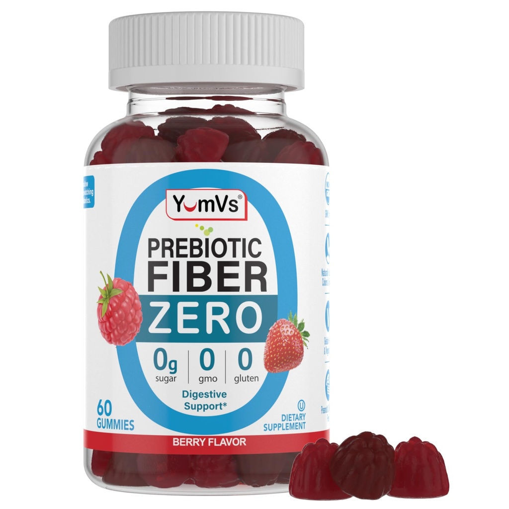 YumVs Sugar Free Fiber Gummis für Erwachsene – 4g Prebiotic Fiber Supplement Gummis für Gut & Verdauungsmedizin – Keto Friendly, Vegan, Glutenfrei, Non-GMO – Great Tasting Berry Flavor – 60 Count