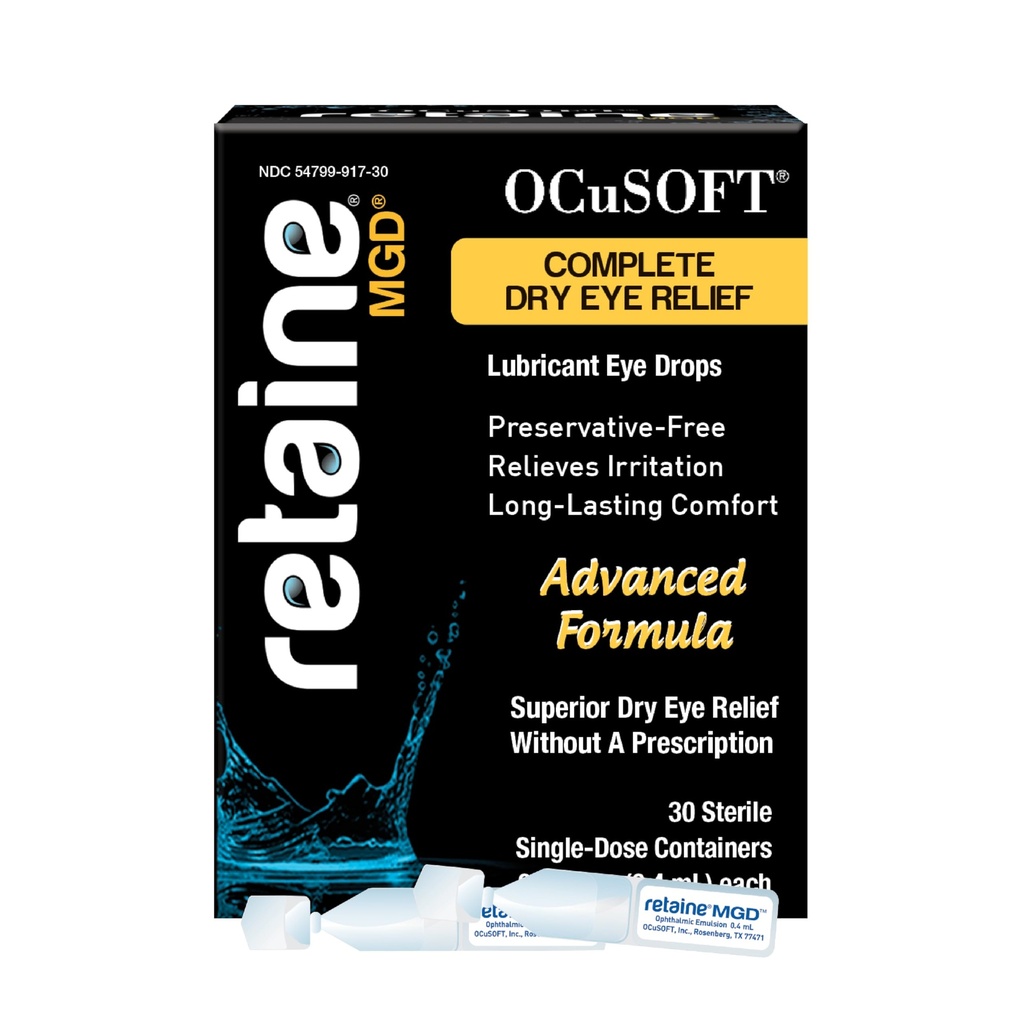OCuSOFT Retaine MGD Ophthalmic Emulsion - Complete Dry Eye Relief - Beruhigt rote und unruhige Augen - 30 Graf konservativ-freie Single-Use Behälter - 0,01 Fl Oz