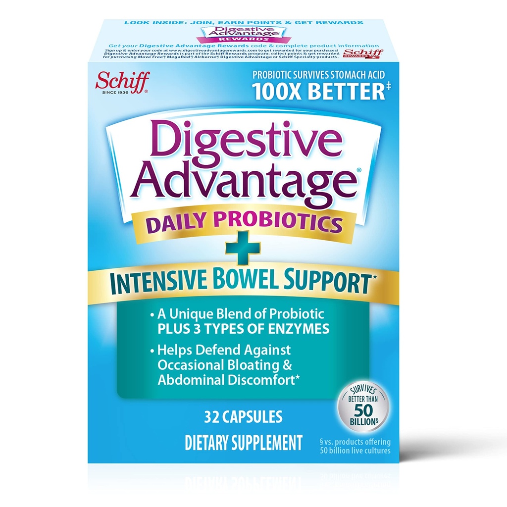 Avantage digestif IBS Probiotiques pour la santé digestive et le soutien intensif de l'intestin, probiotiques pour les femmes et les hommes avec enzymes digestives, soutien pour Bloating occasionnel et santé gustative, 32ct Capsules