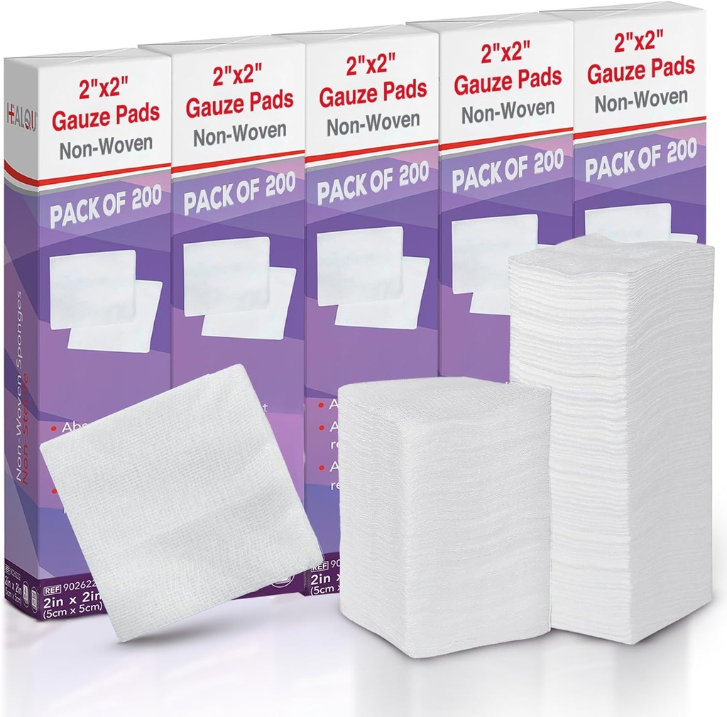 HEALQU 1000 Gauze Pads 2x2" - Soft Non-Woven 4-Ply für Zahnextraktionen und zahnmedizinische Verfahren - Nicht-Sterile Square Schwamme für Erste Hilfe, Chirurgisch, & Wound Dressing (5 Packungen von 200)