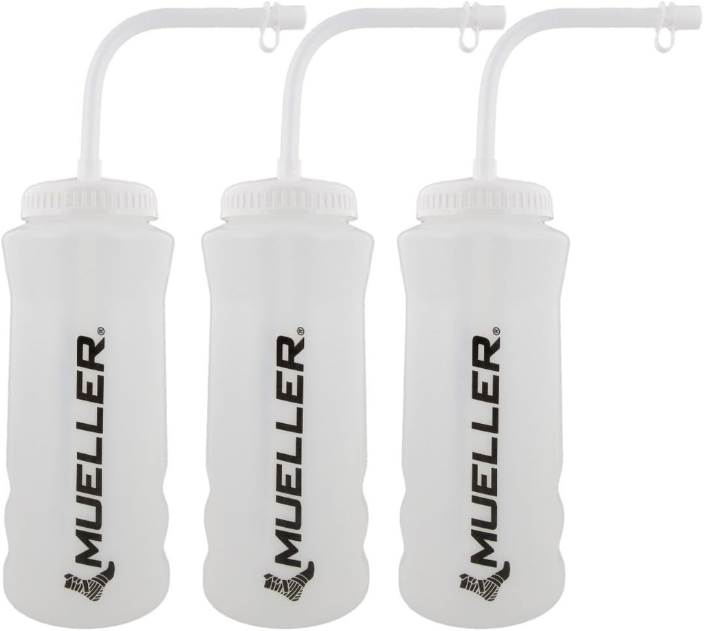 Bouteille à Quart Mueller avec paille, couleur naturelle avec lettres noires (3-pack)