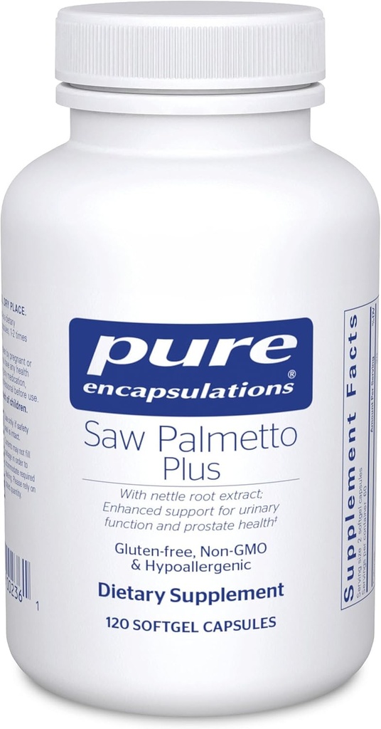 Encapsulations pures Saw Palmetto Plus de sciure avec extrait de racine de nettle pour soutenir la fonction urinaire