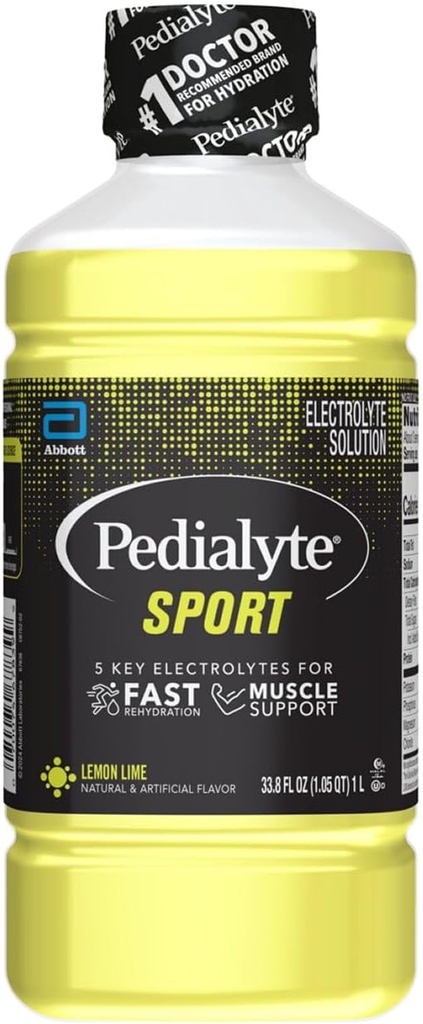 Pedialyte Sport Elektrolytlösung | 5 Schlüsselelektrolyte für Muskelunterstützung | Schnelle Hydration für Vor, Während, & Nach Übung | Zitronenlime, 1 Liter
