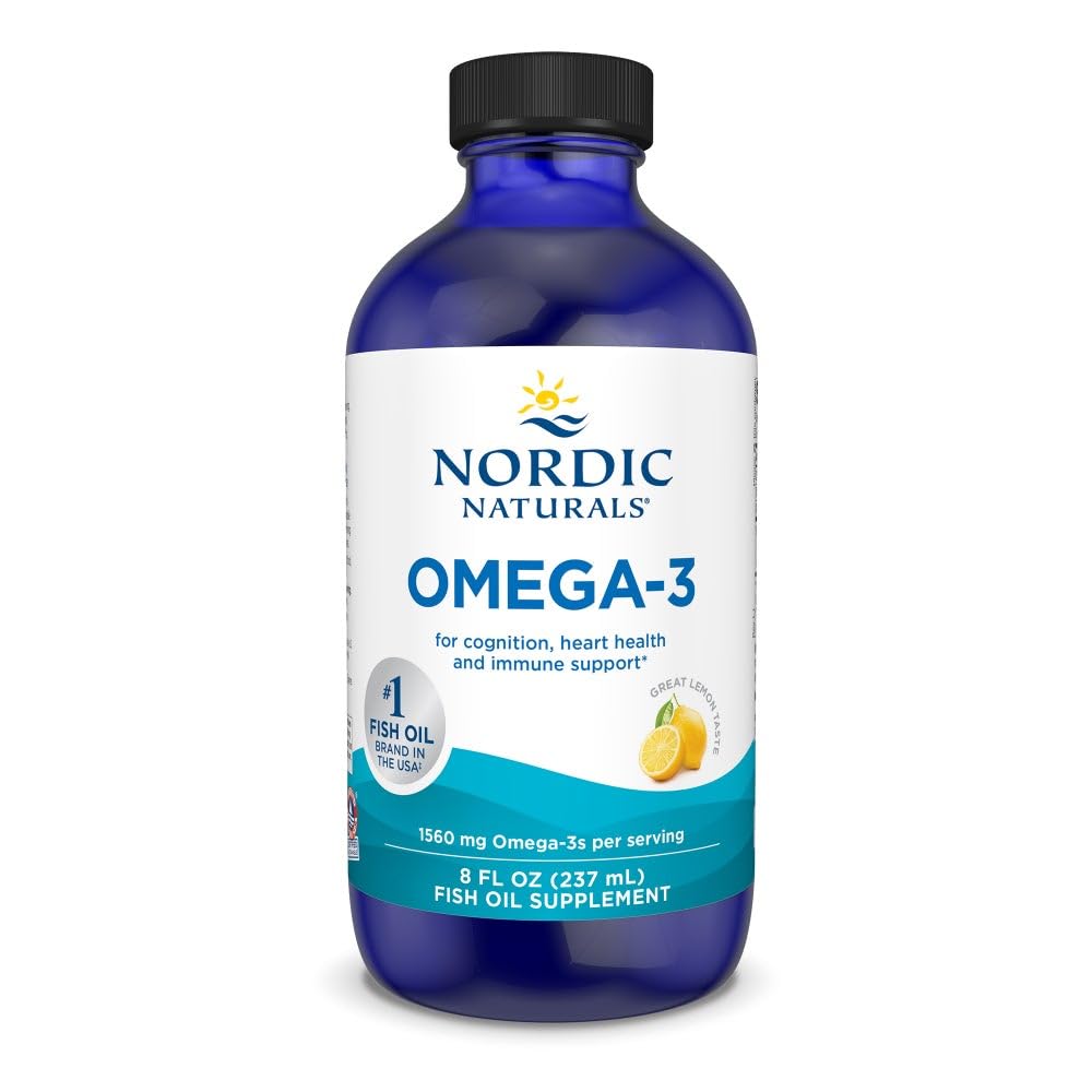 Nordic Naturals Omega-3, Saveur de citron - 8 oz - 1560 mg Omega-3 - Huile de poisson - EPA & DHA - Soutien immunitaire, santé cérébrale et cardiaque, bien-être optimal - Non-OGM - 48 portions