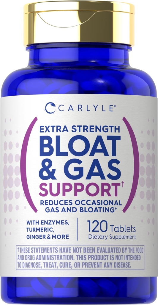 Carlyle Bloat & Gas Unterstützung für Männer & Frauen | 120 Tabletten | Extra Stärke Pillen | Ergänzung mit Enzymen, Turmeric, Ginger & More | Non-GMO & Vegetarische Formel