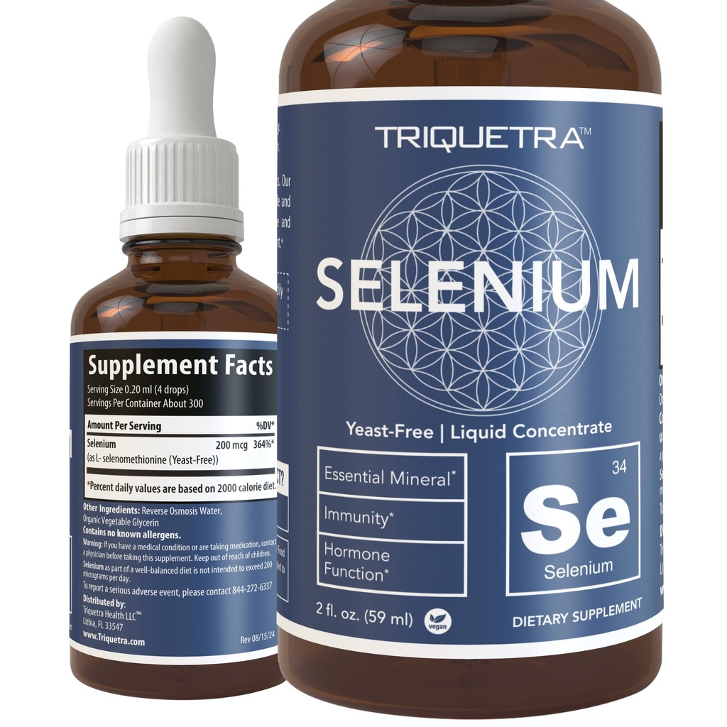 Selen - 200 mcg, Selenomethionin Form, 300 Servierungen - Vegan, Glasflasche, Hefefrei - Sublingual Liquid Concentrate - Antioxidant, Unterstützt Immunität, Schilddrüsengesundheit (2 oz.)