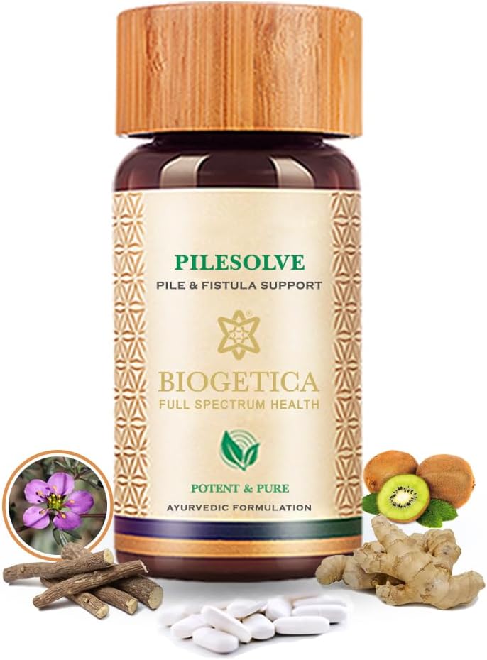 Biogetica Pilesolve Natural Herbal Supplement with Licorice and Ginger - Non-GMO - 100% Vegan Ayurveda Supplement Powder