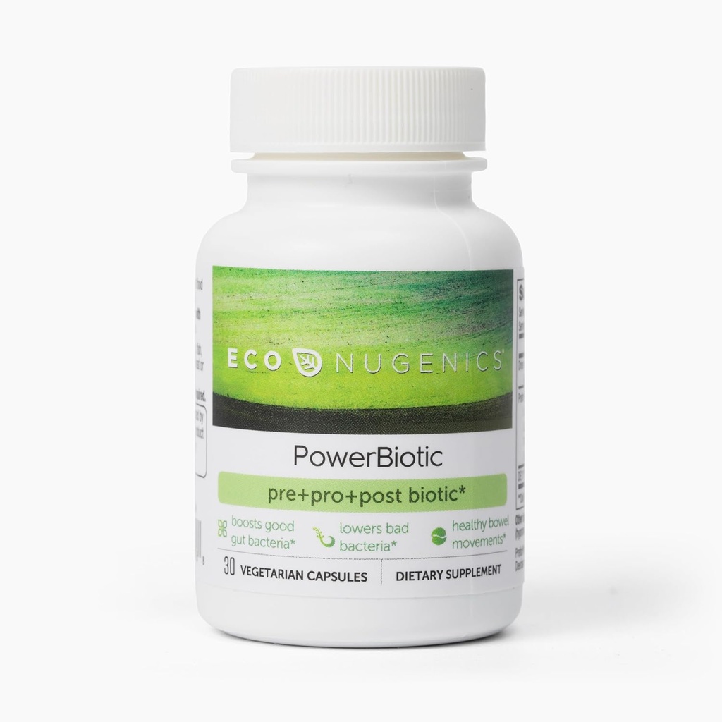 EcoNutgenics PowerBiotique : Prébiotique, probiotique et postbiotique pour les hommes et les femmes – 30 capsules (1 par jour) – Soutient la santé digestive, le nettoyage des intestins, le soulagement de la constipation, la fonction immunitaire