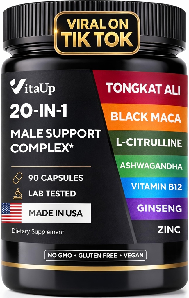 Tongkat Ali für Männer 20 in 1 mit Astragalus - USA Made Mens Supplement Complex mit schwarzem Maca Root, L-Arginin, Ginseng, Calcium, Astragalus für normale Kraft & Endurance Unterstützung - 90 Caps