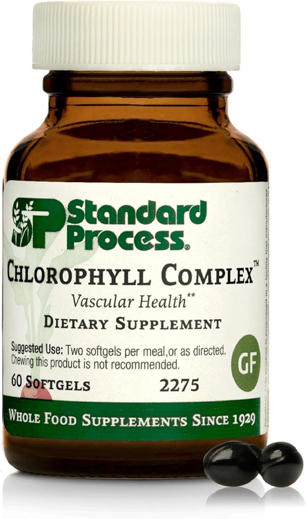 Standard Process Inc. Chlorophyll Complex - Immununterstützung, Antioxidante Aktivität, Hautgesundheit und Haargesundheit Unterstützung mit Vitamin A, Sonnenblume Lecithin, Buckwheat, spanische Moss - 60 Softgels