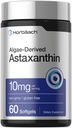 Horbäach Suppléments d'astaxanthine : 10 mg 60 Softgels Formule dérivée d'algues non-OGM, sans gluten