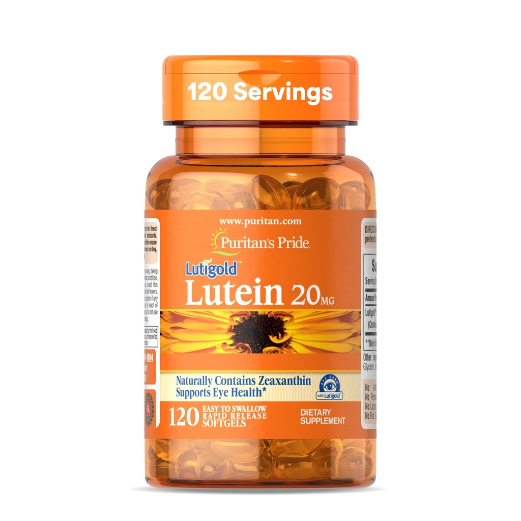 Puritan's Pride Premium LutigoldTM Lutein Caroténoïde 20mg avec Zeaxanthin pour les hommes et les femmes, complément alimentaire pour le soutien de la santé oculaire, 8 mois d'approvisionnement, 120 Softgels faciles à avaler