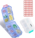 Pill Case (2 Pack) - Tragbare kleine Ergänzungen Tablet Container Box mit 10 Komponenten - Medizin Vitamin Organizer Dispenser Halter für Reise Trip Pocket Purse (Blue+White)