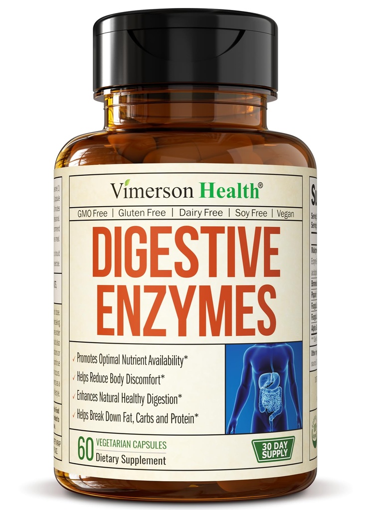 Enzymes digestifs - Enzymes Probiotiques Multi (Enzimas Digestivas) - Suppléments digestifs avec Formule Unique Makzyme-Pro - Enzymes avancés pour la digestion, les mouvements de Bowel et l'absorption des nutriments. 60 Casquettes