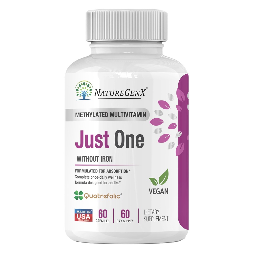Une seule fois par jour multivitamine méthylée - 60 capsules pur méthyl B12, méthylfolate MTHFR supplément de soutien Sans fer vitamines méthylées pour les hommes et les femmes 2 mois d'approvisionnement Sans gluten