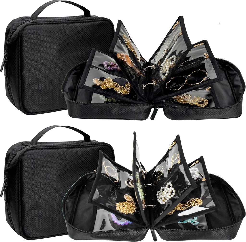 2 PCS Reise Schmuck Organizer Cases,kleine Schmucktaschen mit klaren Reißverschluss Velvet Pouches für Reisen