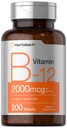 Horbäach B12 Vitamine 2000 mcg (200 comprimés) Supplément végétarien (non-OGM et sans gluten)