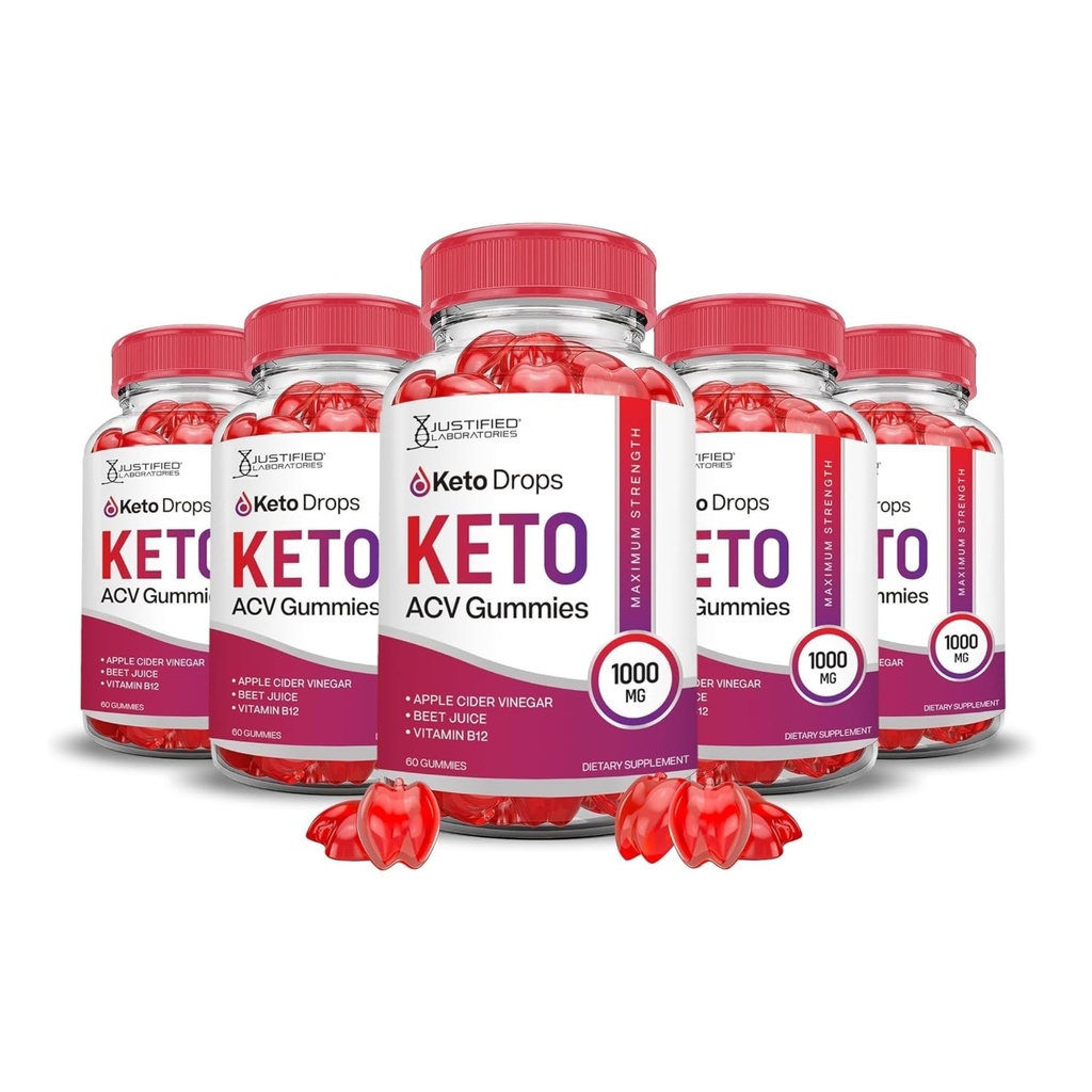 Justified Laboratories (5 Pack Keto Drops Keto ACV Gummis Formel 1000MG Keto Drops Keto Gummis Apfel Apfel Apfelegar mit Granatapfel-Fettsaft Pulver B12 Vegan Non GMO 300 Gummys