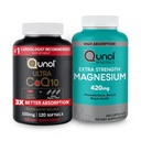 Qunol CoQ10 100mg Softgels, 3X bessere Absorption 4 Monate Versorgung + 120 Graf Magnesium Glycinat Kapseln 420mg, hohe Absorption Magnesium Beilage, 180 Zähler