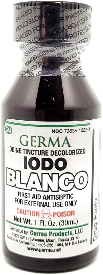 Germa Iodine Teinture décolorée Sans Couleur Blanc clair Iodo YODO Blanco Liquide