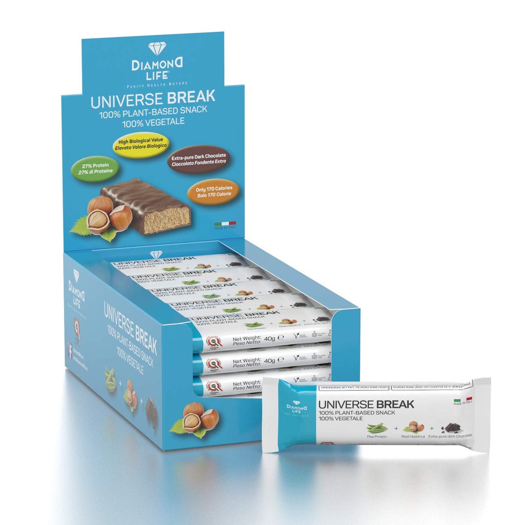 UNIVERSE BREAK - Hazelnut Flavour - Perfekt ausgeglichene kalorienarme pflanzenbasierte Bar - Diamond Life