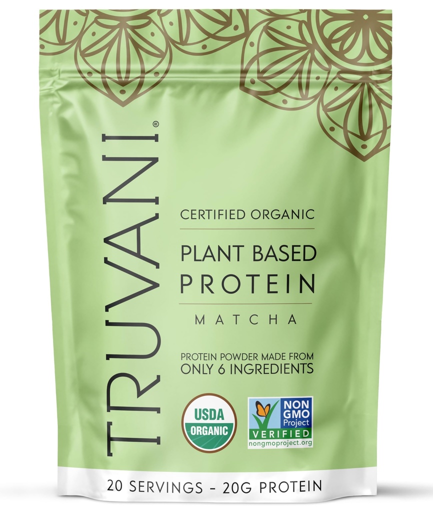 Truvani Vegan Pea Protein Pulver | Matcha | 20g Bio-Pflanzen basiertes Protein | 20 Servierungen | Keto | Gluten & Dairy Free | Low Carb | Kein Zucker hinzugefügt