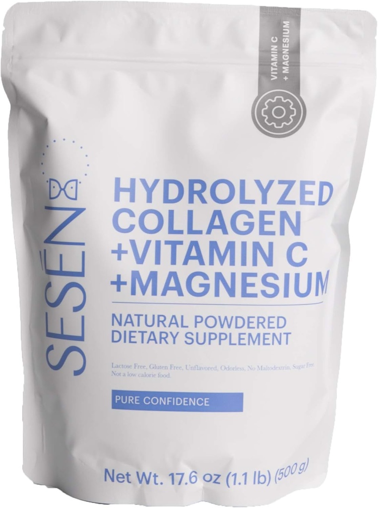 SESEN Collagène hydrolysé + vitamine C + poudre de magnésium (bleu) 17,6 oz