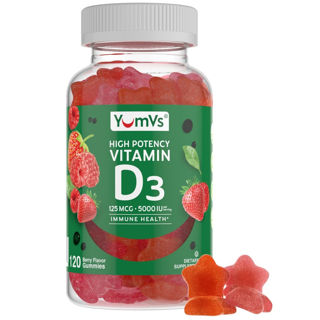 Vitamin D3 Gummie 5000 IU 125mcg D3 Gummie - Unterstützung Immununterstützung, starke Knochengesundheit - Nicht-GVO, Glutenfrei, Dairy-frei, Vitamin D Gummy(120 Count)