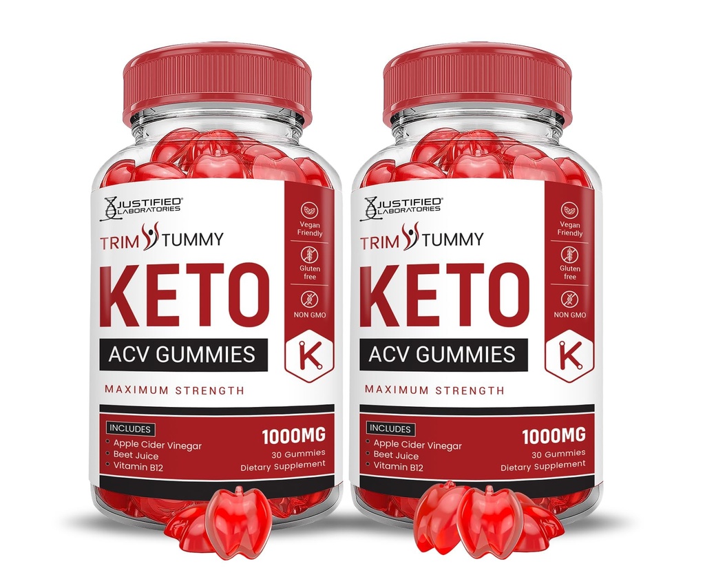 Justified Laboratories (2 Pack Trim Tummy Keto ACV Apfel Apfel Apfelessig geformt mit Granatapfel-Essigpulver B12 Vegan Non GMO 120 Gummis