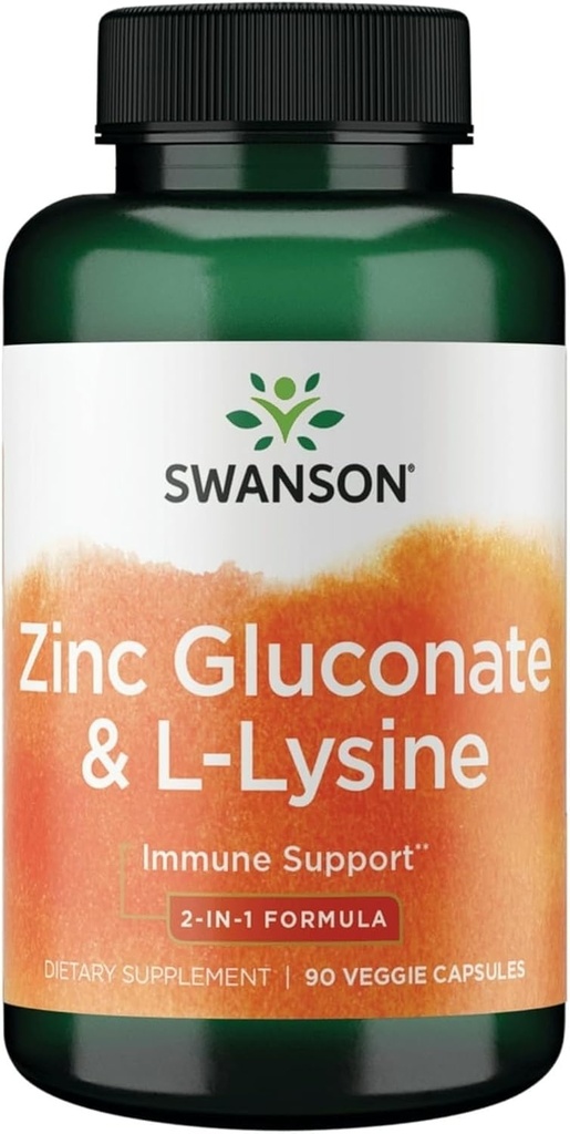 Swanson Zink Gluconate '&' L-Lysine - 2-in-1 Formel 90 Veg Caps