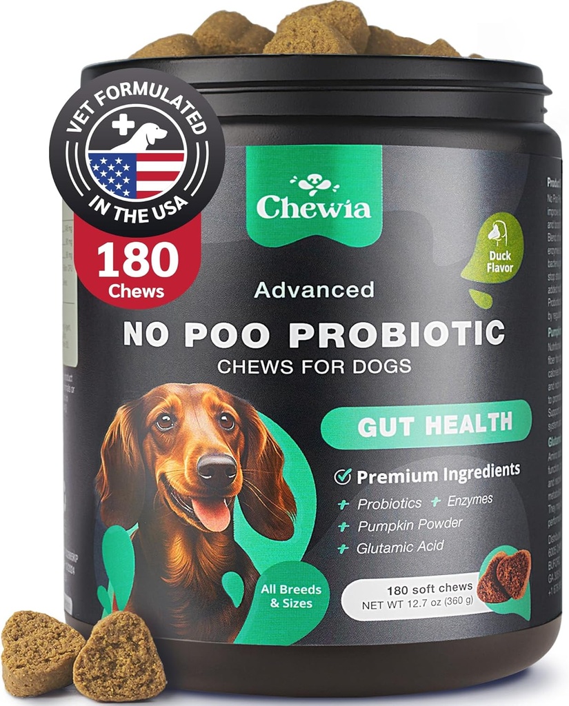 Coprophagia Deterrent - No Poo Chews für Hunde - Dog Probiotics for Digestive Health with Enzymes - Canine Stool Eating Deterrent - Digestive, Dental, Gut & Immune Health Treats - No Poop Eating
