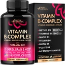 Vitamin B-Komplex für Männer und Frauen - Riboflavin B2, B12, B1, B3, B5, B6, B7, B8, B9 | Vitamin C, Choline, Inositol - B-Komplex-Ergänzung - Energie, Gehirn & Herz-Unterstützung - Made in USA, 60 Vegan Caps