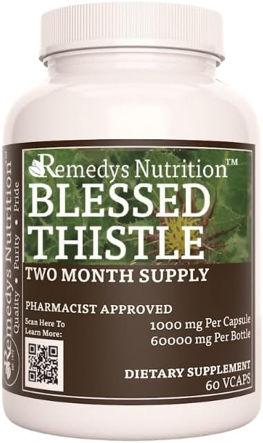 La nutrition de Remedy Bienheureux Thistle $ 1,000 mg, 60 Capsules Vegan Complément alimentaire à base de plantes $ Approvisionnement de deux mois