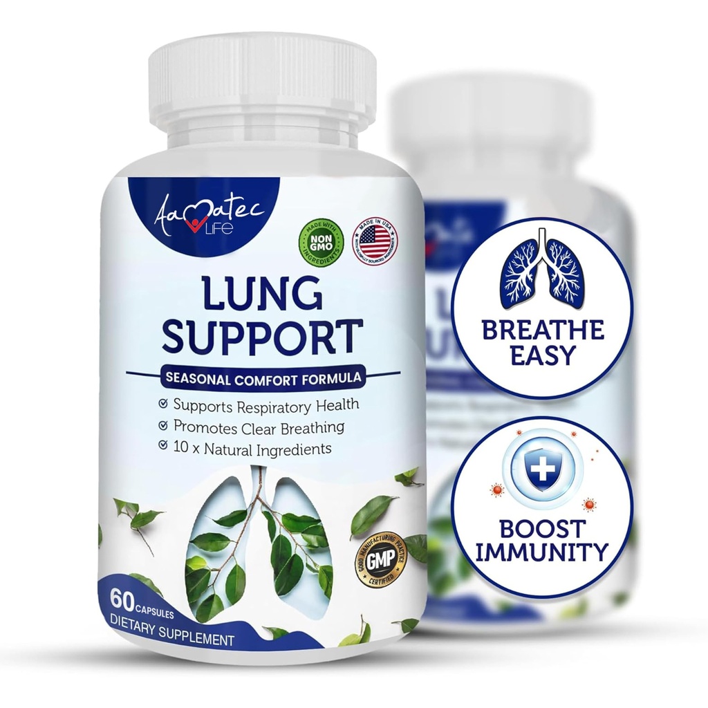 Lung Support Nahrungsergänzungsmittel Kräuter Atmung Unterstützung 10 Wirkstoffe Original Formel für Lung Health Lung Cleanse Formel Ergänzung für Bronchial System 60 Kapseln Non GMO