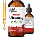 Extrait de ginseng rouge coréen sauvage et biologique - Supplément de ginseng Panax pour le soutien immunitaire - Teinture de racine liquide pour le bien-être général - Vegan, sucre et sans alcool - 2 fl oz