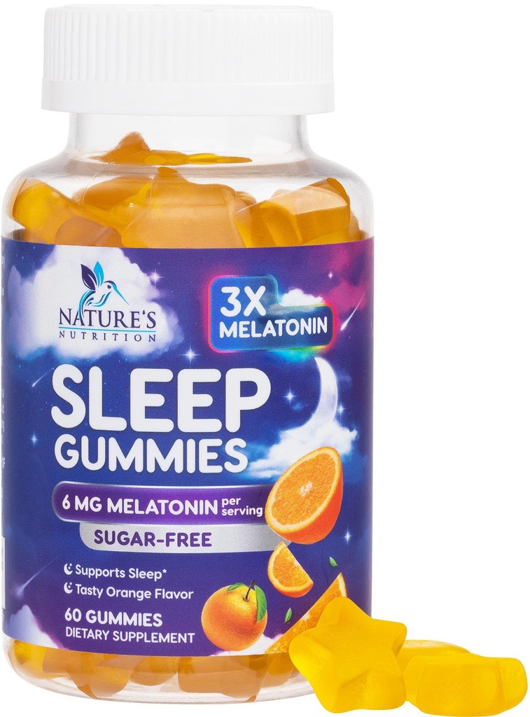 Melatonin Sleep Gummies Sugar Free - 6 mg Melatonin Sleep Gummies für Erwachsene, Extra Strength Sleeping Gummy Supplements, Occasional Sleeping Support Supplement, 6mg Gomitas para Dormir - 60 Count