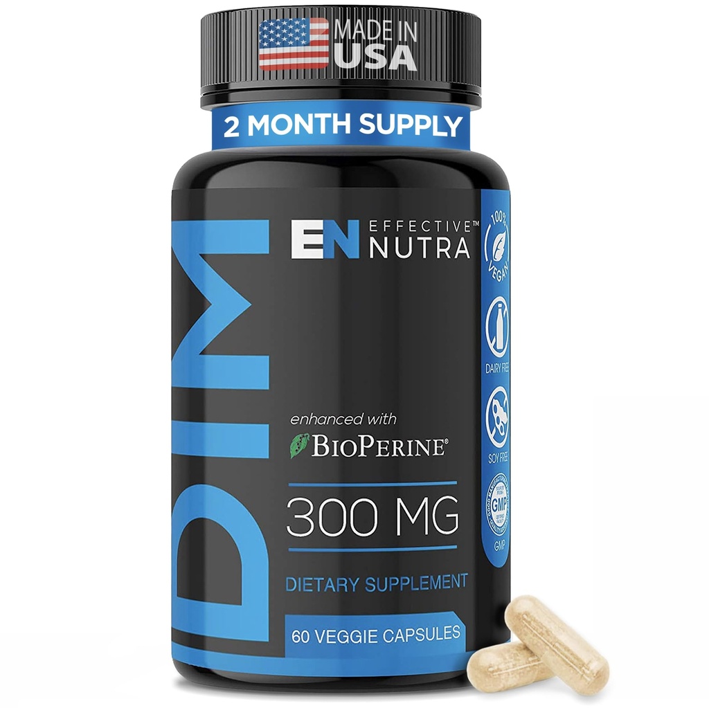 EFFICACE NUTRA Supplément Dim 300mg avec BioPerine - Bloqueur d'estrogène de force supplémentaire pour les hommes et les femmes - Hormone et soutien au métabolisme - 2 mois d'approvisionnement