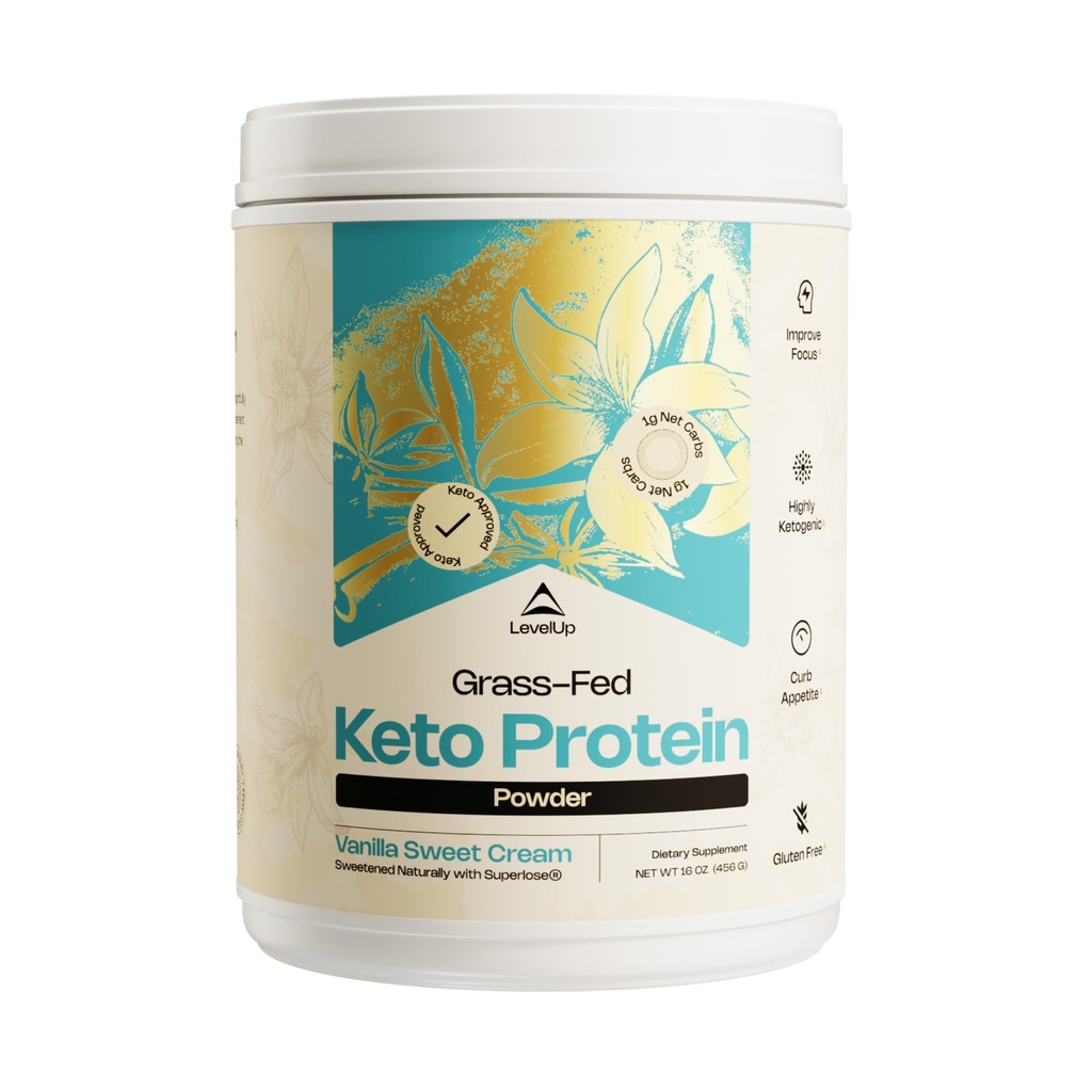 LevelUp Keto Protein, mit Collagen Peptides, Energizing MCT, Whey Isolate Protein, Ketogenic Protein Powder Supplement - Vanilla Sweet Cream
