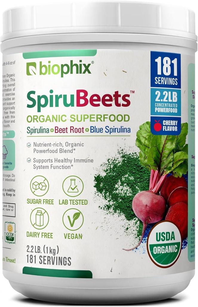biophix Organic SpiruBeets 2.2 lbs Sprirulina - Rübenwurzel - Protein-Rich Nährstoff-Dense Superfood Pulver - Reich an Stickstoffmonoxid