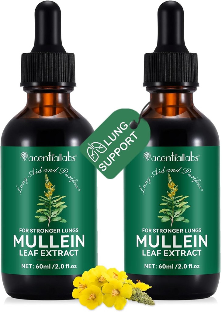 2 Pcs Organic Liquid Mullein Extract Supplement for Lungs Health - Vegan, No AdditivesBronchial Cleanse for Health Support- 2 fl oz Mullein Drops