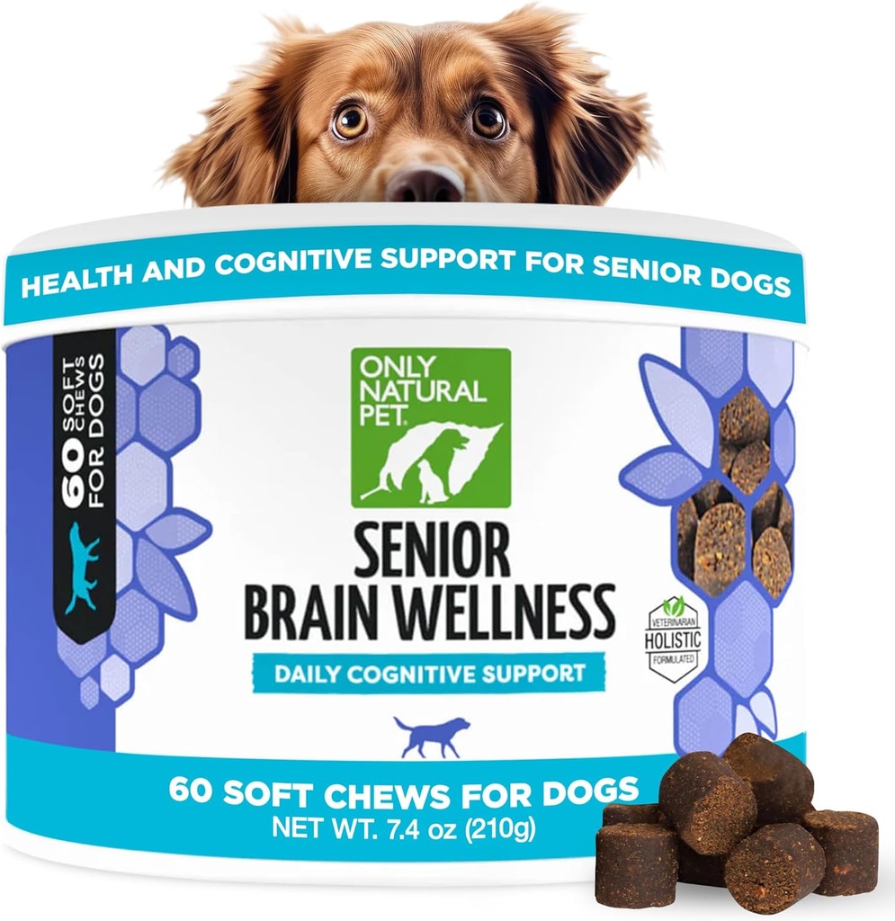 NUR NATURAL PET Senior Brain Wellness Hundekäse - Kleine, mittelgroße und große Rassen, Toothless & Geriatric Dogs, Soft Chicken & Bacon Flavor Snacks, Gebackene Bäume - 60 Count