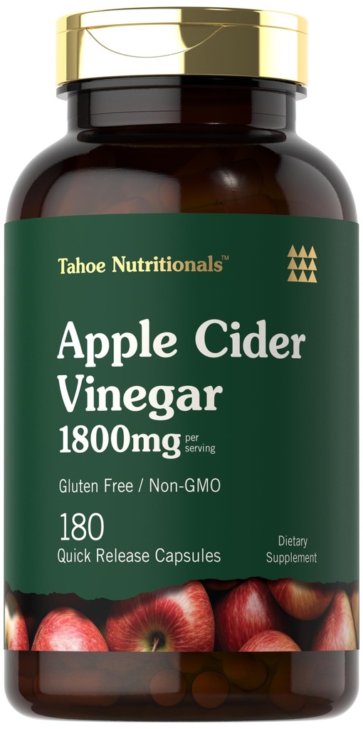Tahoe Nutritionals Apfelessig Kapseln | 1800mg | 180 Count | Non-GMO, Glutenfreie Ergänzung