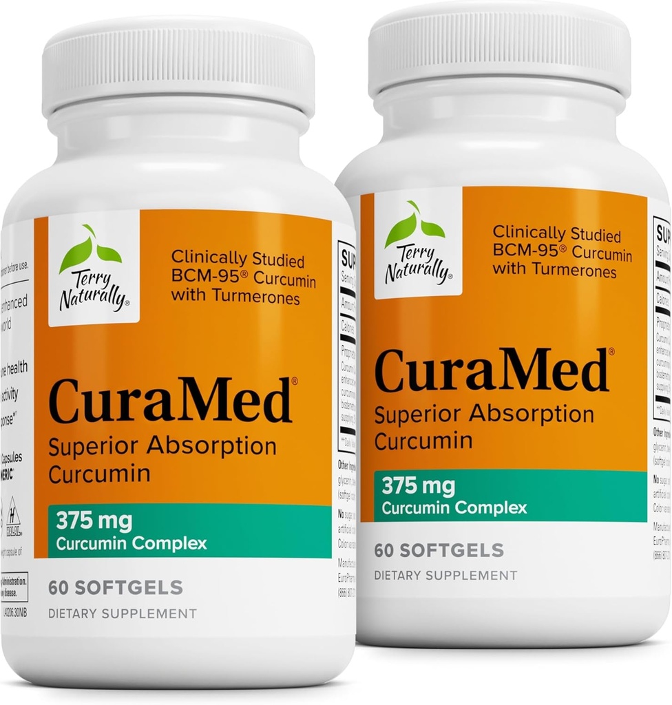 Terry Natürlich CuraMed 375mg - Antioxidans Ergänzung für Gehirn & Immun-Gesundheit Unterstützung - Nahrungsergänzung mit Curcumin & Turmeric Essential Oil - Kräuter Leberunterstützung - 60 Softgels (Pack von 2)