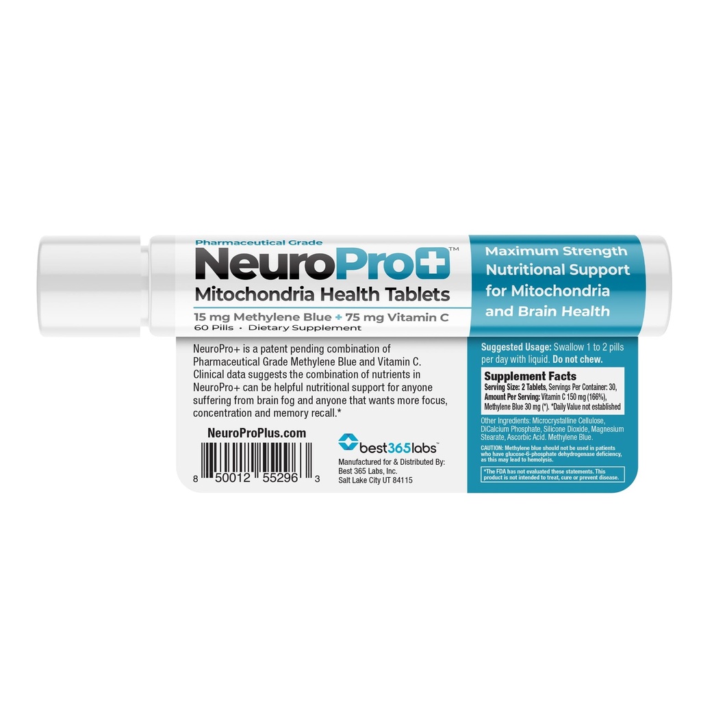NeuroPro+ - Complexe bleu-méthylène et complexe C - Comprimés d'appui Mitochondria à force maximale - Soutien à la clarté mentale à action rapide - 60 Comprimés