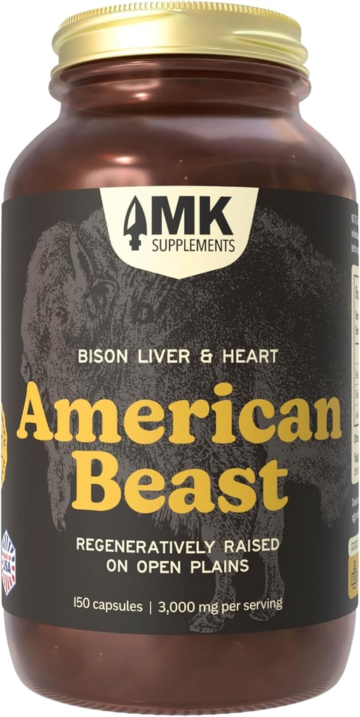 MK ergänzt American Beast, Bison Organ Supplement für Athleten, unterstützt Stärke, Ausdauer & Erholung, Freeze-Dried, Non-GMO, Bison Liver & Bison Herz, 30 Portionen (3.000 mg Jeder)